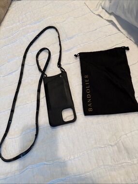 Bandolier Black Leather Crossbody Phone case size 12 Pro Max